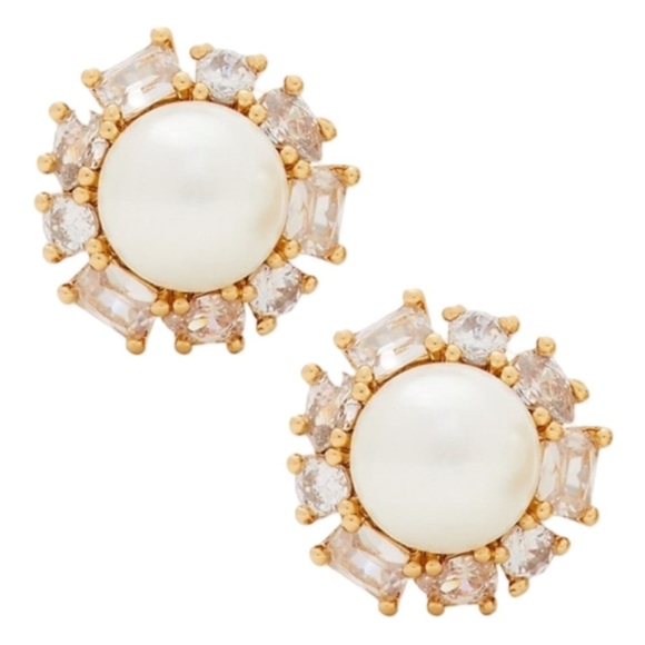 KATE SPADE • Candy Shop Pearl Crystal Clear Halo Stud Earrings - Picture 1 of 8